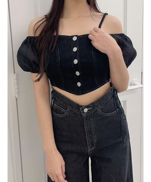 EATME（イートミー）の「デニムビスチェ（セットアップ可能）（キャミソール・レディース・ブラック/ライトブルー・FREE）」の19枚目の写真