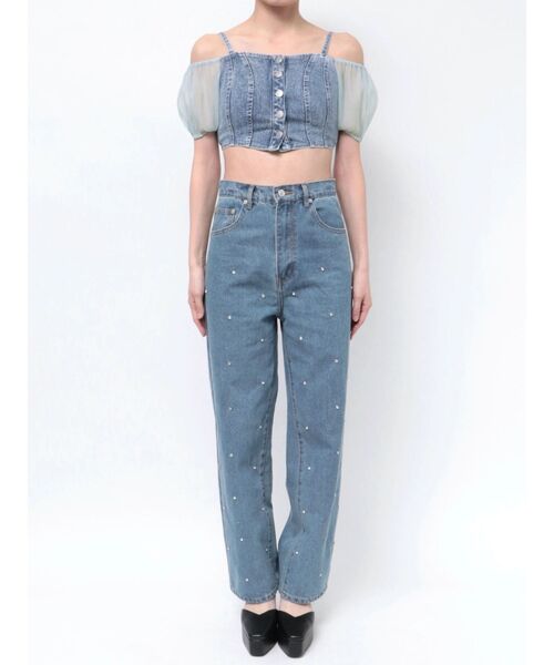 EATME（イートミー）の「デニムビスチェ（セットアップ可能）（キャミソール・レディース・ブラック/ライトブルー・FREE）」の9枚目の写真