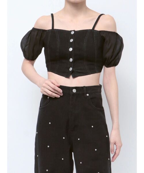 EATME（イートミー）の「デニムビスチェ（セットアップ可能）（キャミソール・レディース・ブラック/ライトブルー・FREE）」の6枚目の写真