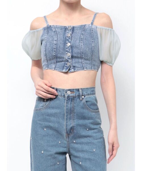 EATME（イートミー）の「デニムビスチェ（セットアップ可能）（キャミソール・レディース・ブラック/ライトブルー・FREE）」の5枚目の写真