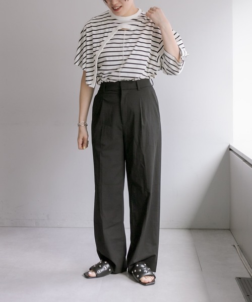 ear PAPILLONNER（イアパピヨネ）の「《レイヤード風》ボーダーケープTシャツ【SUM1 STYLE】（Tシャツ/カットソー・レディース・ホワイト/サンドベージュ・FREE）」の9枚目の写真