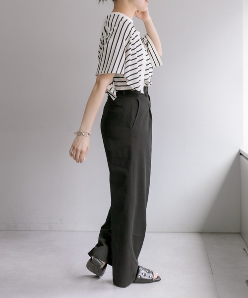 ear PAPILLONNER（イアパピヨネ）の「《レイヤード風》ボーダーケープTシャツ【SUM1 STYLE】（Tシャツ/カットソー・レディース・ホワイト/サンドベージュ・FREE）」の3枚目の写真