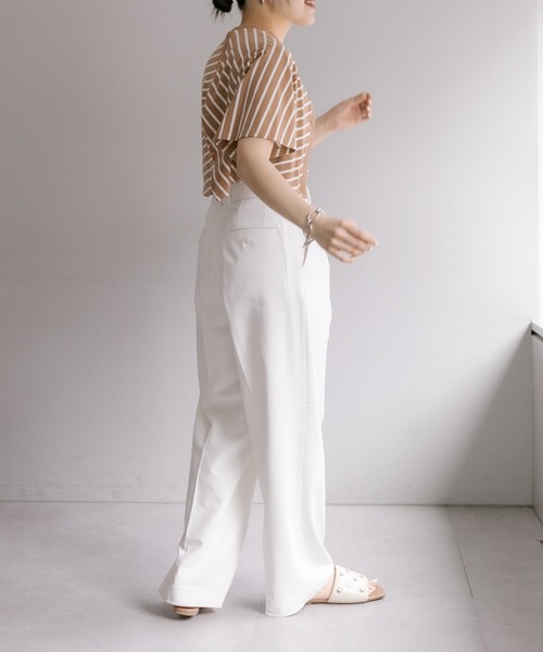 ear PAPILLONNER（イアパピヨネ）の「《レイヤード風》ボーダーケープTシャツ【SUM1 STYLE】（Tシャツ/カットソー・レディース・ホワイト/サンドベージュ・FREE）」の22枚目の写真