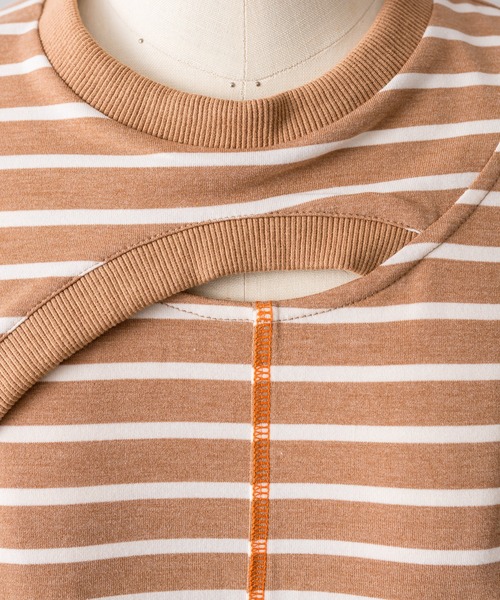 ear PAPILLONNER（イアパピヨネ）の「《レイヤード風》ボーダーケープTシャツ【SUM1 STYLE】（Tシャツ/カットソー・レディース・ホワイト/サンドベージュ・FREE）」の20枚目の写真