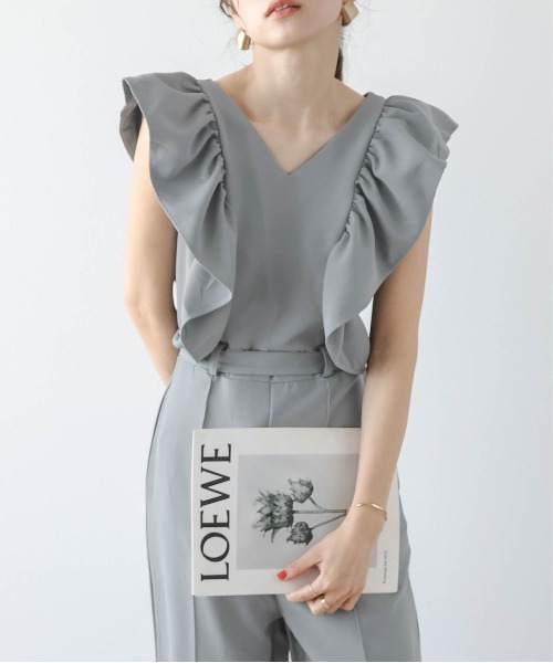 SUGAR BISKET(シュガービスケット)の「フリル袖オールインワン(つなぎ/オールインワン・レディース・ラベンダー/ネイビー/ブラック/ベージュ/ブルー・M/L)」の4枚目の写真