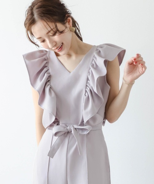 SUGAR BISKET(シュガービスケット)の「フリル袖オールインワン(つなぎ/オールインワン・レディース・ラベンダー/ネイビー/ブラック/ベージュ/ブルー・M/L)」の7枚目の写真