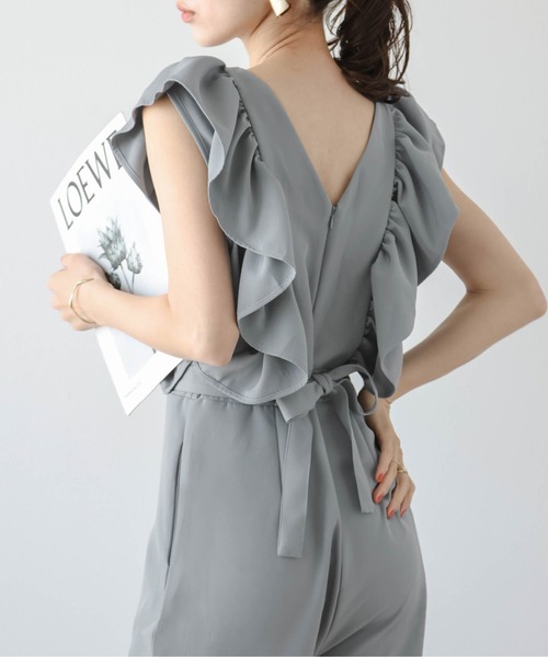 SUGAR BISKET(シュガービスケット)の「フリル袖オールインワン(つなぎ/オールインワン・レディース・ラベンダー/ネイビー/ブラック/ベージュ/ブルー・M/L)」の13枚目の写真