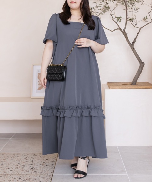 CLETTE(クレット)の「裾フリルAラインワンピース(ワンピース・レディース・ブルー/ブラック/グリーン・LL/3L/4L)」の16枚目の写真