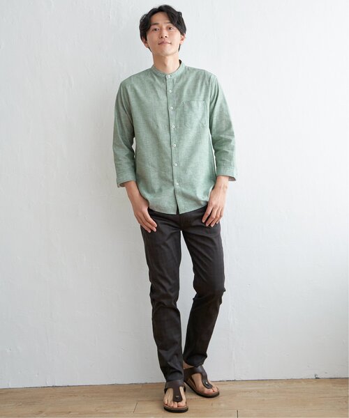 ikka(イッカ)の「【速乾】7分袖イージーケアリネンバンドカラーシャツ(シャツ/ブラウス・メンズ・ホワイト/グリーン/ブルー・S/M/L/XL)」の9枚目の写真