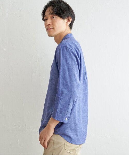 ikka(イッカ)の「【速乾】7分袖イージーケアリネンバンドカラーシャツ(シャツ/ブラウス・メンズ・ホワイト/グリーン/ブルー・S/M/L/XL)」の11枚目の写真