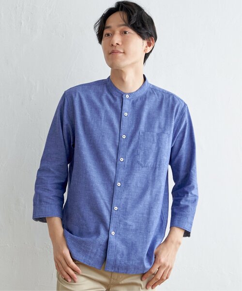 ikka(イッカ)の「【速乾】7分袖イージーケアリネンバンドカラーシャツ(シャツ/ブラウス・メンズ・ホワイト/グリーン/ブルー・S/M/L/XL)」の13枚目の写真