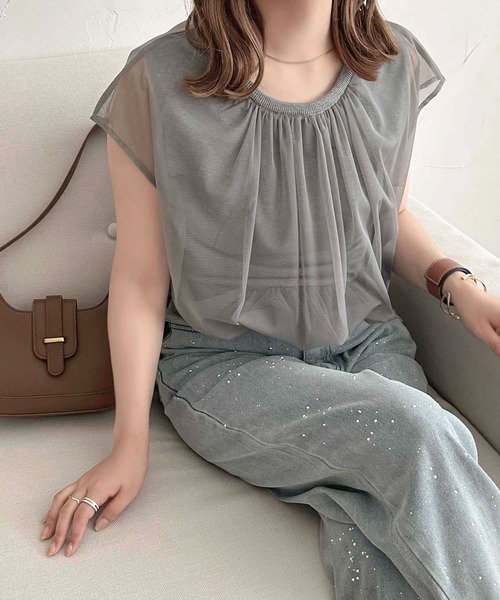 apres jour clair（アプレジュールクレア）の「【apres jour clair】チュールレイヤードタンク【ZOZOTOWN限定アイテム】（タンクトップ・レディース・ピンクベージュ/アイボリー/グレー・フリー/X-LARGE）」の9枚目の写真