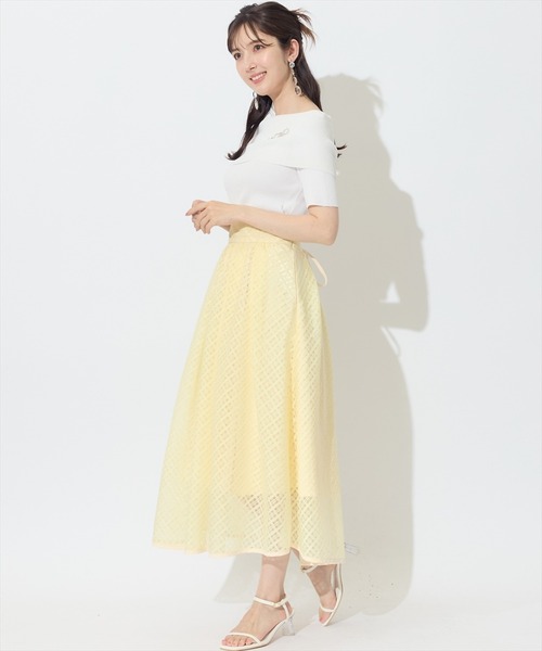 SWINGLE（スウィングル）の「ブライトシアーチェックギャザーフレアスカート（スカート・レディース・イエロー系その他/ブラック系その他/ホワイト系その他・FREE）」の7枚目の写真