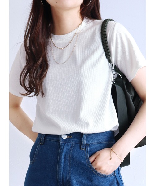 reca（レカ）の「コンパクトリブＴシャツ（Tシャツ/カットソー・レディース・ホワイト/アイボリー/ブラック・FREE）」の2枚目の写真
