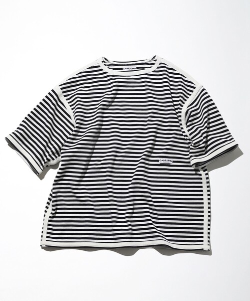 CAHLUMN（カウラム）の「CAHLUMN/カウラム Boat Neck Horizontal Stripe T-Shirt/ボートネック ホライゾン ストライプ Tシャツ（Tシャツ/カットソー・メンズ・ネイビー/ブルー・MEDIUM/LARGE/X-LARGE/XX-LARGE）」の5枚目の写真
