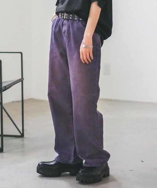 Shoowtime(ショウタイム)の「オーバーダイワイドデニムパンツ(デニムパンツ・メンズ・ブルー系/パープル系/ブラック/ライトブルー/レッド系・SMALL/MEDIUM/LARGE/X-LARGE)」の4枚目の写真