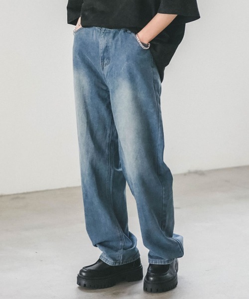 Shoowtime(ショウタイム)の「オーバーダイワイドデニムパンツ(デニムパンツ・メンズ・ブルー系/パープル系/ブラック/ライトブルー/レッド系・SMALL/MEDIUM/LARGE/X-LARGE)」の9枚目の写真