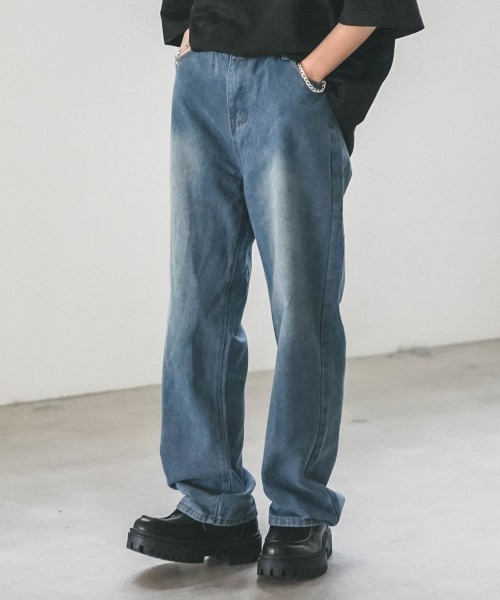 Shoowtime(ショウタイム)の「オーバーダイワイドデニムパンツ(デニムパンツ・メンズ・ブルー系/パープル系/ブラック/ライトブルー/レッド系・SMALL/MEDIUM/LARGE/X-LARGE)」の7枚目の写真