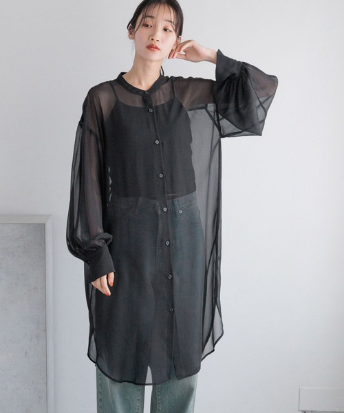 【シン商品】 セール】シアーシャツワンピース 130972（シャツワンピース