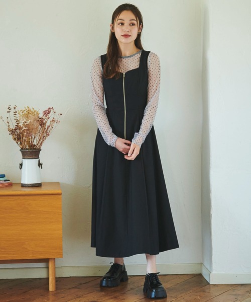 【セール】フロントジップツイルジャンスカ（ジャンパースカート）｜31 Sons de mode（トランテアン ソン ドゥ モード）