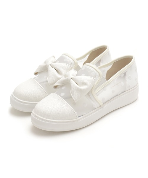 Feee（SHOES）（フィー）の「【軽量】ドット柄のリボン付きスリッポンスニーカー/Feee（スリッポン・レディース・ホワイト/ブラック・22.5cm/24.0cm/23.5cm/23.0cm/24.5cm）」の3枚目の写真