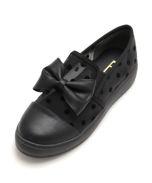 Feee（SHOES）（フィー）の「【軽量】ドット柄のリボン付きスリッポンスニーカー/Feee（スリッポン・レディース・ホワイト/ブラック・22.5cm/24.0cm/23.5cm/23.0cm/24.5cm）」の10枚目の写真
