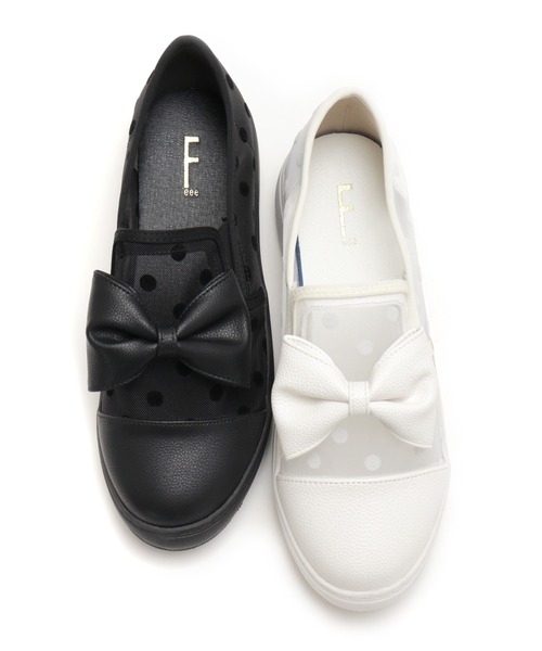 Feee（SHOES）（フィー）の「【軽量】ドット柄のリボン付きスリッポンスニーカー/Feee（スリッポン・レディース・ホワイト/ブラック・22.5cm/24.0cm/23.5cm/23.0cm/24.5cm）」の6枚目の写真