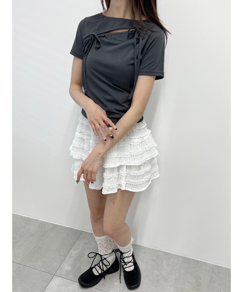 PHILLY（フィリー）の「【PHILLY】カットアウトWリボンTシャツ（Tシャツ/カットソー・レディース・チャコールグレー/ピンク/ホワイト・FREE）」の9枚目の写真