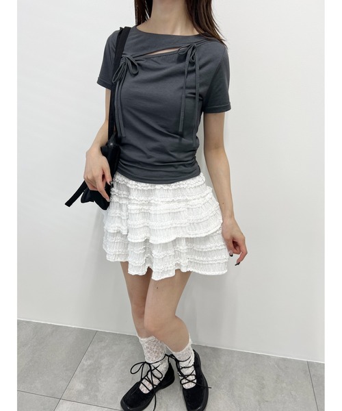 PHILLY（フィリー）の「【PHILLY】カットアウトWリボンTシャツ（Tシャツ/カットソー・レディース・チャコールグレー/ピンク/ホワイト・FREE）」の10枚目の写真