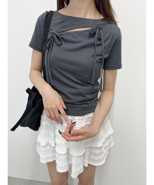 PHILLY（フィリー）の「【PHILLY】カットアウトWリボンTシャツ（Tシャツ/カットソー・レディース・チャコールグレー/ピンク/ホワイト・FREE）」の11枚目の写真