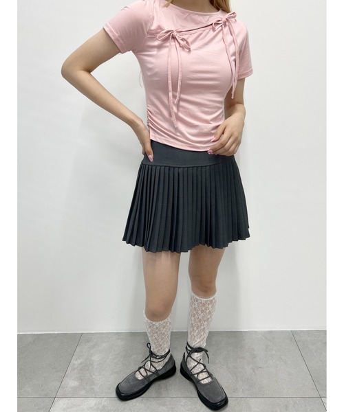 PHILLY（フィリー）の「【PHILLY】カットアウトWリボンTシャツ（Tシャツ/カットソー・レディース・チャコールグレー/ピンク/ホワイト・FREE）」の12枚目の写真