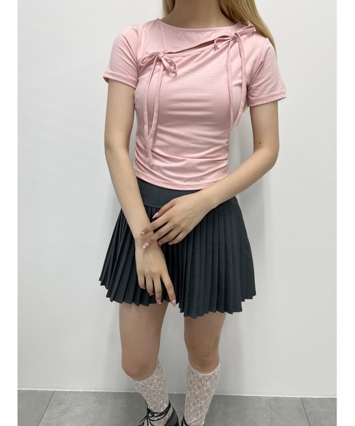 PHILLY（フィリー）の「【PHILLY】カットアウトWリボンTシャツ（Tシャツ/カットソー・レディース・チャコールグレー/ピンク/ホワイト・FREE）」の13枚目の写真
