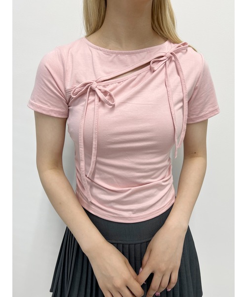 PHILLY（フィリー）の「【PHILLY】カットアウトWリボンTシャツ（Tシャツ/カットソー・レディース・チャコールグレー/ピンク/ホワイト・FREE）」の15枚目の写真