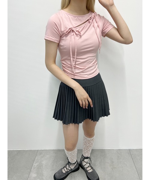 PHILLY（フィリー）の「【PHILLY】カットアウトWリボンTシャツ（Tシャツ/カットソー・レディース・チャコールグレー/ピンク/ホワイト・FREE）」の16枚目の写真