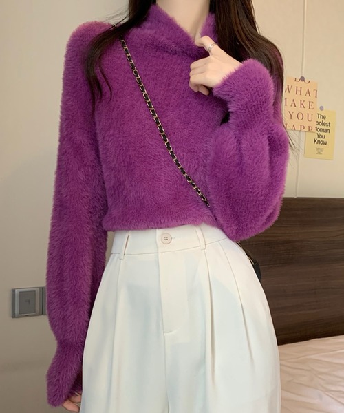 Girly Doll(ガーリードール)の「ハイネックシャギーニット(ニット/セーター・レディース・モカ/ネイビー/パープル/ホワイト/ボルドー/ブラック/ダークパープル・F)」の21枚目の写真