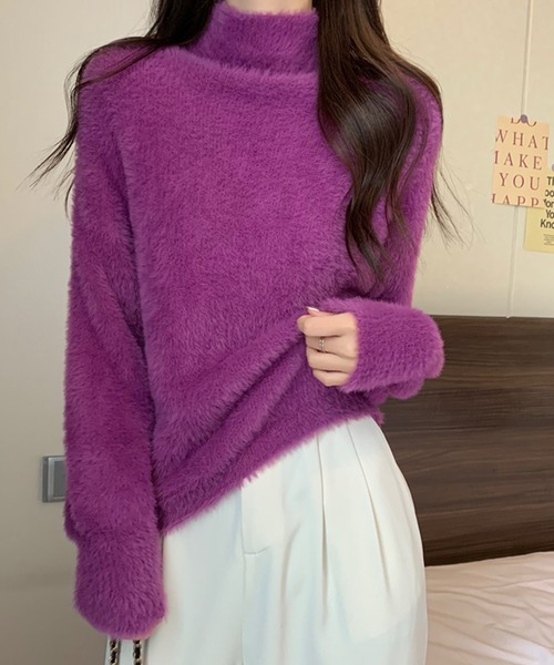 Girly Doll(ガーリードール)の「ハイネックシャギーニット(ニット/セーター・レディース・モカ/ネイビー/パープル/ホワイト/ボルドー/ブラック/ダークパープル・F)」の22枚目の写真