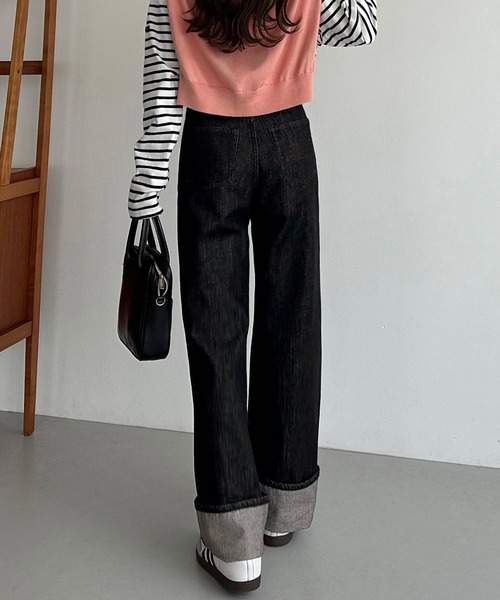 ロールアップハイウエストデニムパンツ ロールアップハイウエストデニムパンツ（デニムパンツ