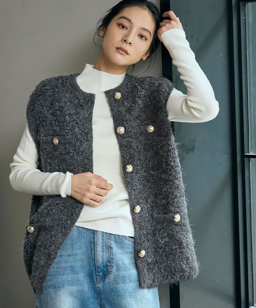 セール】《新色追加》ループ編みニット ジレ ベスト（ベスト