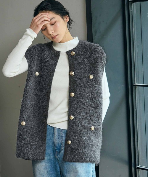 ELFRANK(エルフランク)の「《新色追加》ループ編みニット ジレ ベスト(ベスト・レディース・モカ/ブラック/チャコールグレー/オフホワイト・FREE)」の19枚目の写真