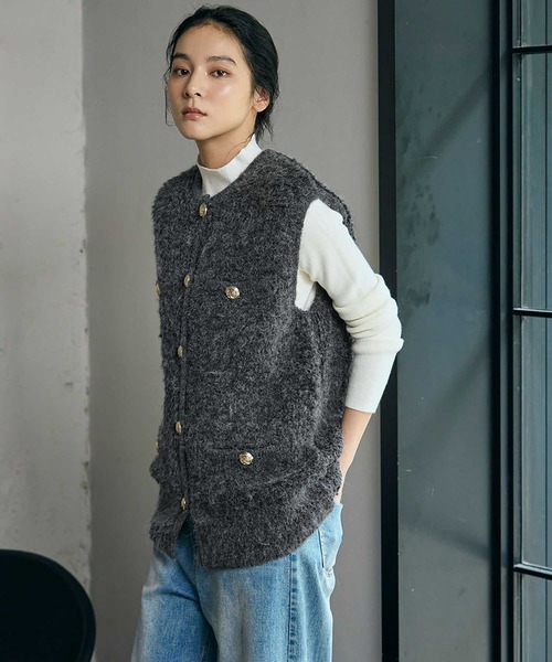 ELFRANK(エルフランク)の「《新色追加》ループ編みニット ジレ ベスト(ベスト・レディース・モカ/ブラック/チャコールグレー/オフホワイト・FREE)」の16枚目の写真