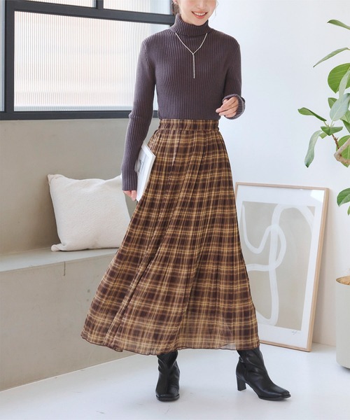 KOBE LETTUCE（コウベレタス）の「チェック消しプリーツスカート（スカート・レディース・ブラック/ブラウン/レッド・M）」の7枚目の写真