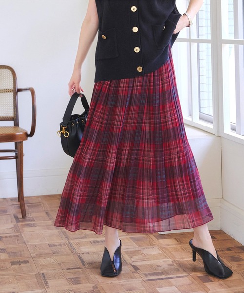 KOBE LETTUCE（コウベレタス）の「チェック消しプリーツスカート（スカート・レディース・ブラック/ブラウン/レッド・M）」の10枚目の写真
