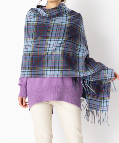セール】カシミヤ100％紡毛やわらかタッチストール 大判 チェック