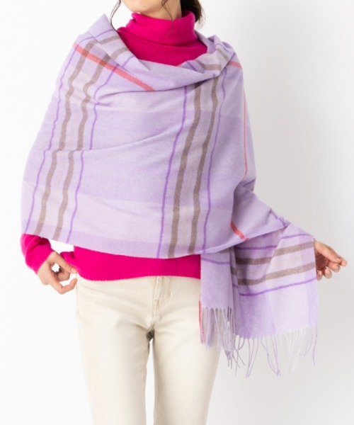 セール】カシミヤ100％紡毛やわらかタッチストール 大判 チェック