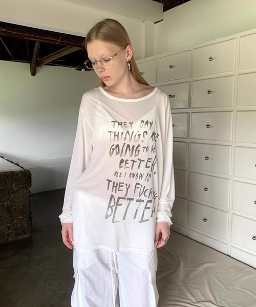 【25SS】レタープリント シアー長袖Tシャツ LON24a058（Tシャツ/カットソー）｜LONSLAN（ロンスラン）