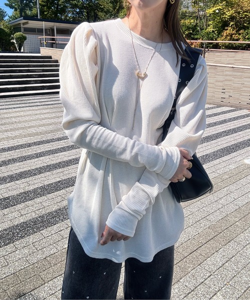 y/m by misato（イムバイミサト）の「ウエストシェイプトップス（Tシャツ/カットソー・レディース・アイボリー/ブラック/チャコールグレー・FREE）」の21枚目の写真