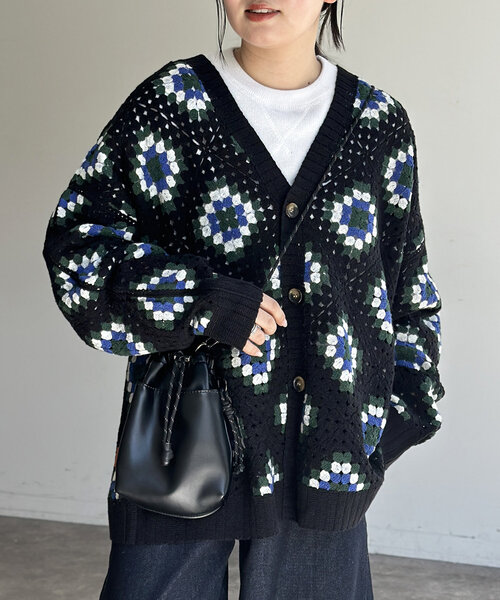 CPCM（シーピーシーエム）の「クロシェ編みカーディガン（カーディガン/ボレロ・レディース・アイボリー/ブラック/マスタード・MEDIUM/LARGE）」の3枚目の写真