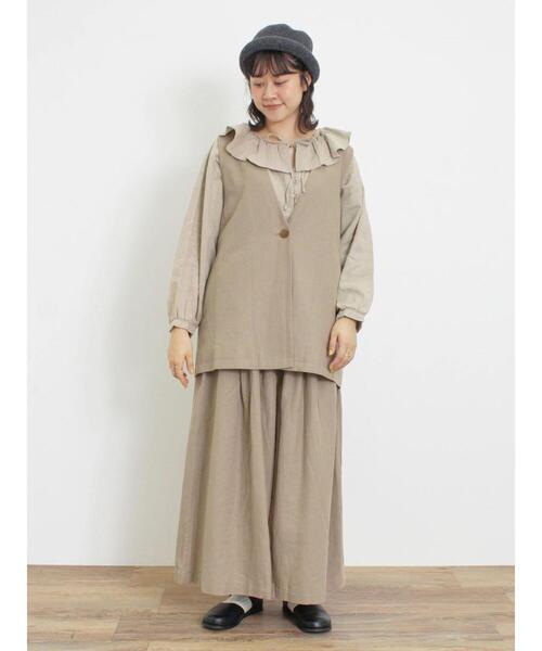 Samansa Mos2（サマンサ モスモス）の「綿麻ギャザースカーチョ（その他パンツ・レディース・ブラック/ベージュ・F）」の11枚目の写真
