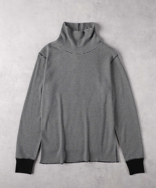 Right-on（ライトオン）の「【Healthknit】ワッフル長袖ハイネックＴ（Tシャツ/カットソー・レディース・ブラック/ホワイト×ブルー/ホワイト×ブラック/ホワイト・S/M/L）」の3枚目の写真