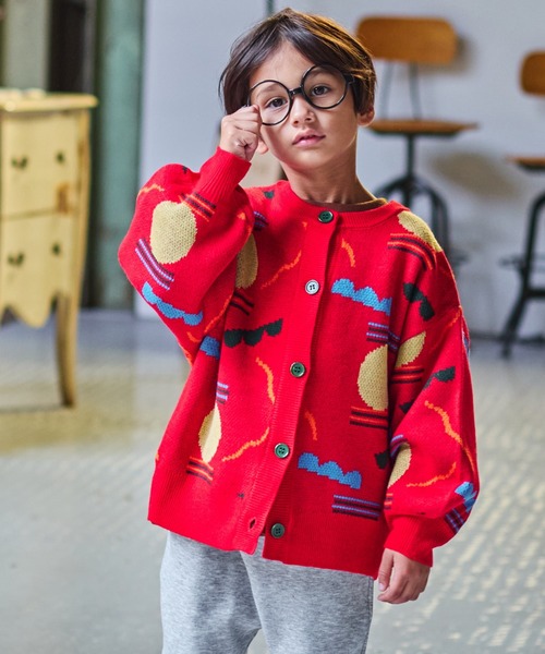 HOGAN RANCH WEAR（ホーガンランチウエア）の「【おうちで洗える】Wジャガードニットカーディガン（カーディガン/ボレロ・キッズ・オフホワイト/ネイビー/レッド/ライトグリーン・S/M/L/LL）」の4枚目の写真